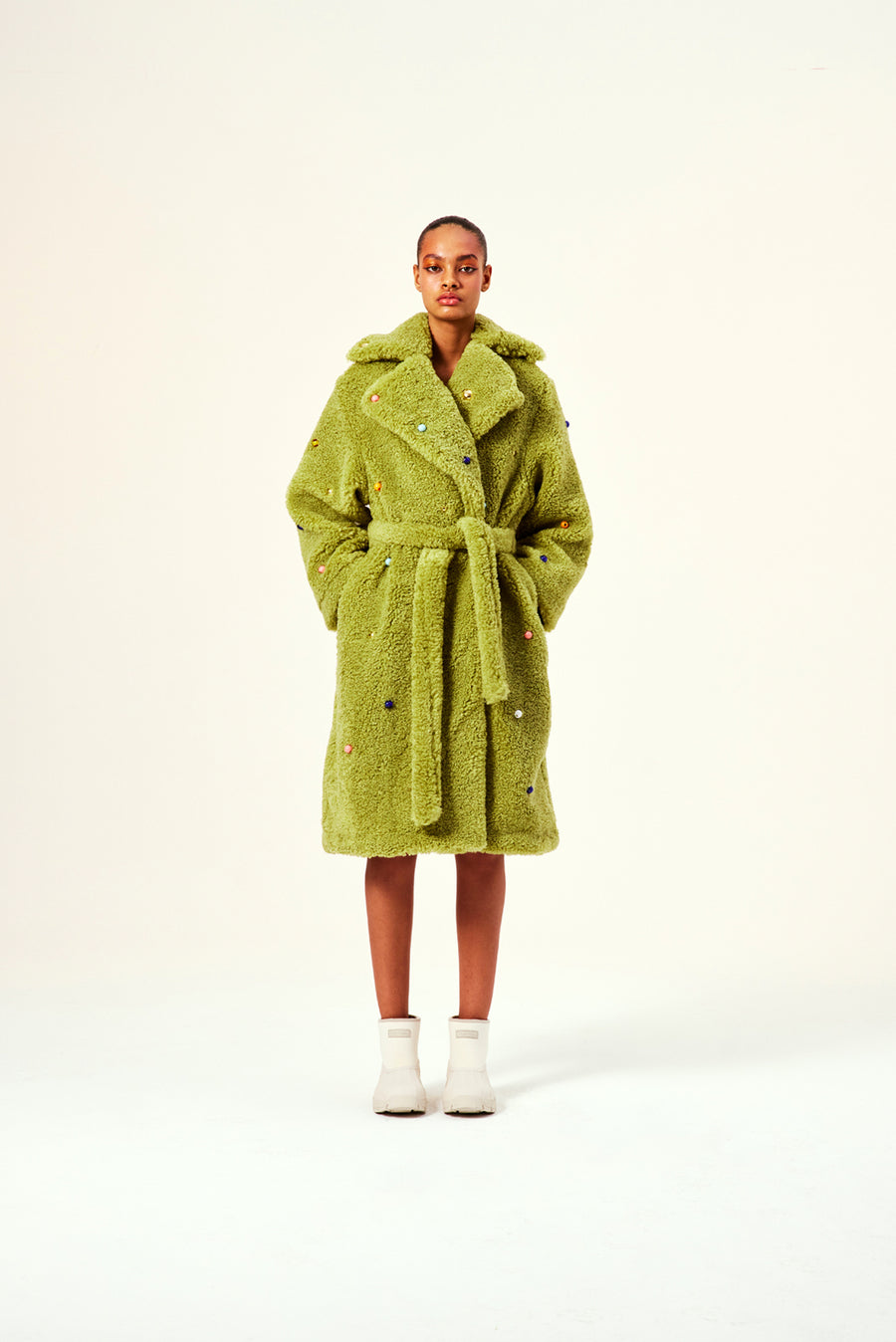 ROMY - Multicolor beaded faux fur coat