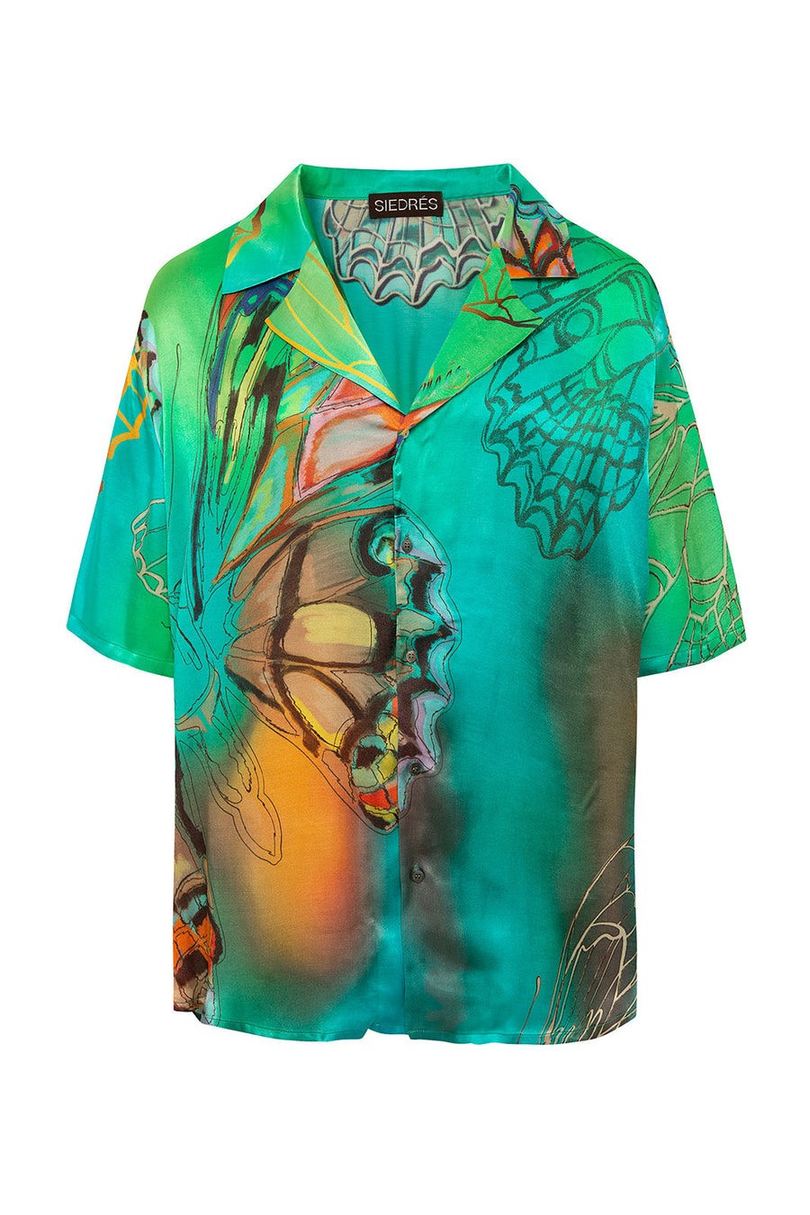 COLTON - Resort collar printed short sleeve satin shirt