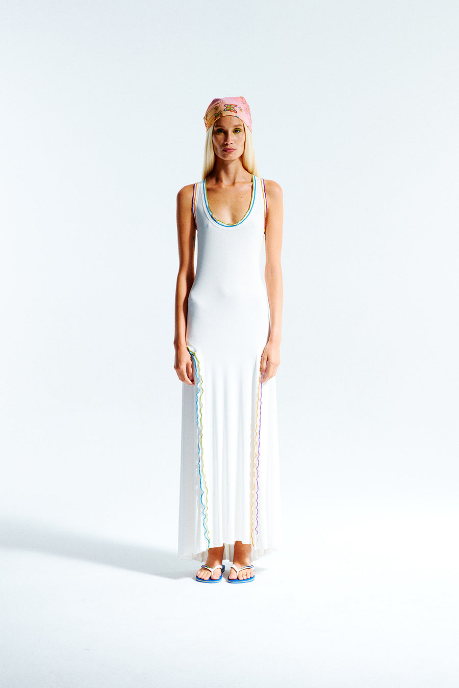 WAVE - Rib knit maxi dress with contrast stitches