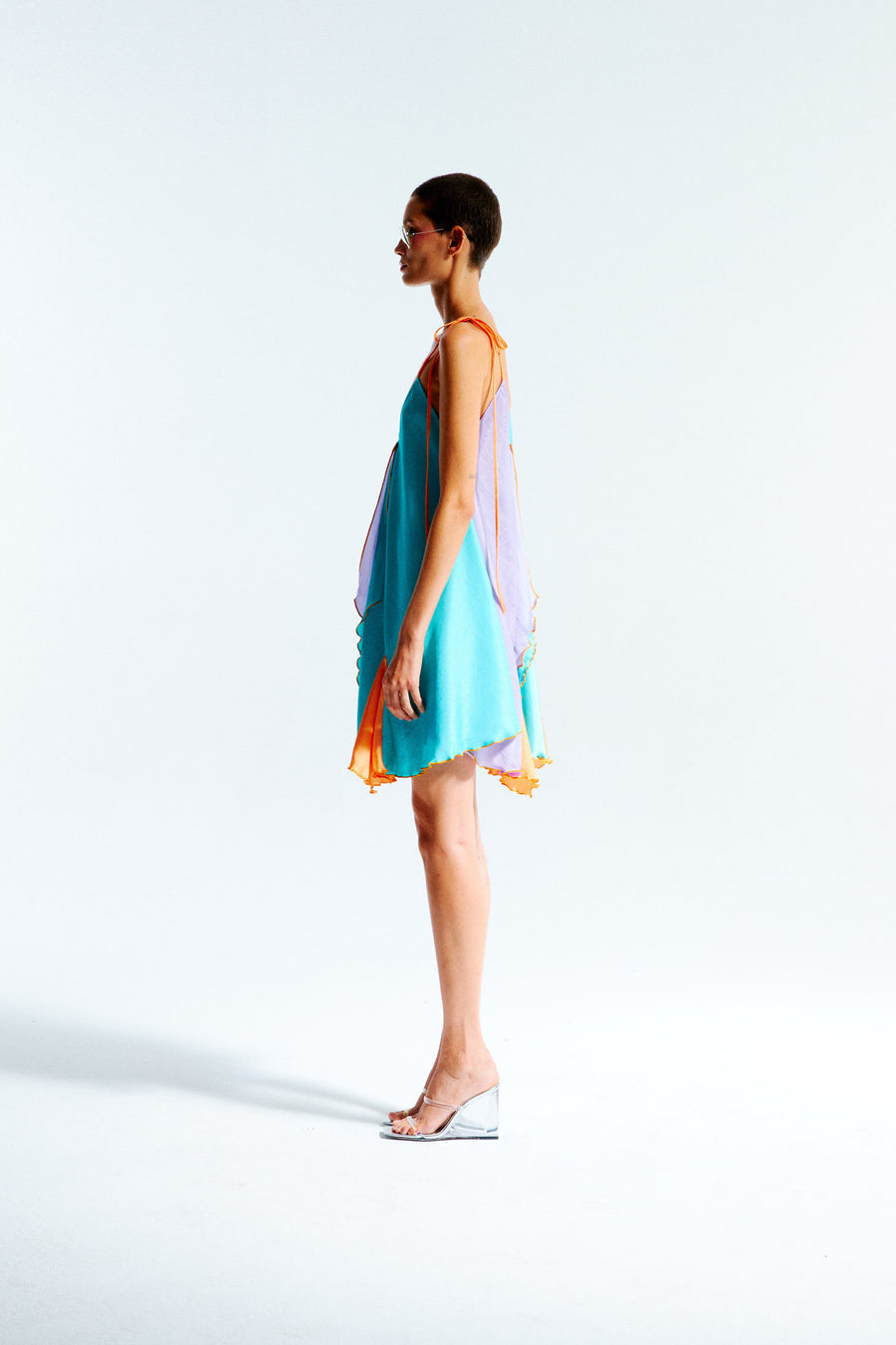 SAGE - Handkerchief color-block mini dress
